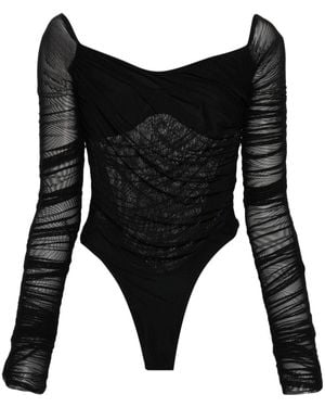 Mugler Long Sleeve Mesh Bodysuit - Black