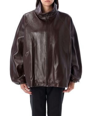 Magda Butrym Burgundy Leather Bomber Jacket - Brown