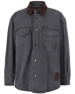 WOOYOUNGMI Shirt With Patch Pockets On The Chest And Back Print - Grey