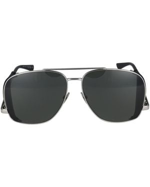 Saint Laurent Metal Leon Leather Spoiler Sunglasses - Black