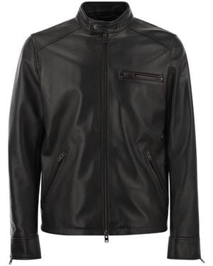 Hogan Leather Biker Jacket For - Black