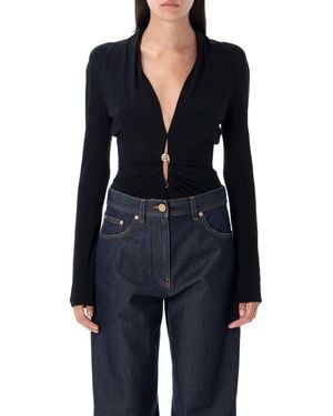 Versace Safety Pin Draped Bodysuit - Blue