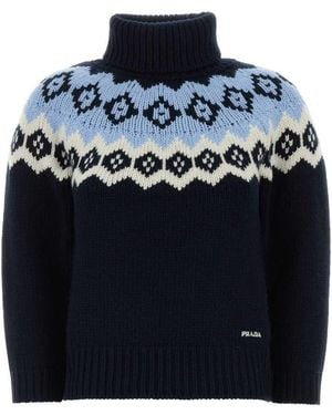 Prada Dark Blue Wool Blend Sweater - Black