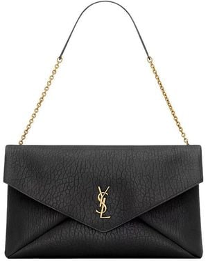 Saint Laurent Cassandre Xxl Envelope Pouch On Chain In Lambskin Bags - Black