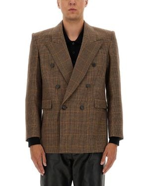 Saint Laurent Prince Of Wales Wool Jacket - Brown