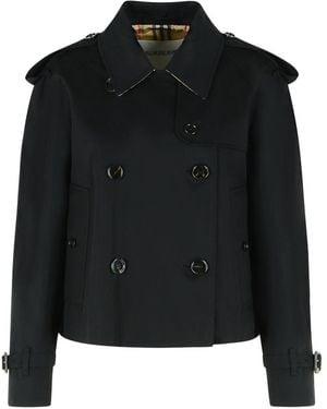 Burberry Cotton Gabardine Trench Coat Jacket - Black