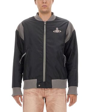 Vivienne Westwood Bomber Jacket With Ribbed Knit Details - Black