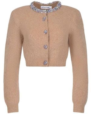 Self-Portrait Crystal Cardigan - Natural