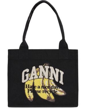 Ganni Organic Cotton Large Tote Bag - Black