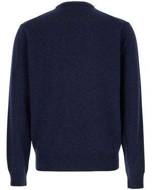 Plain Dark Blue Crewneck Sweater In Merino Wool And Silk Blend Man for Men Lyst UK