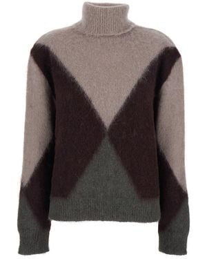 Grifoni Maglia Collo Alto Intarsio - Brown