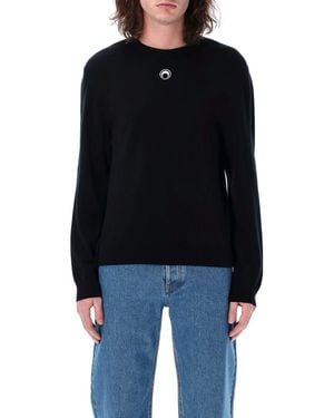 Marine Serre Moon Logo Knit Crewneck Sweater - Black