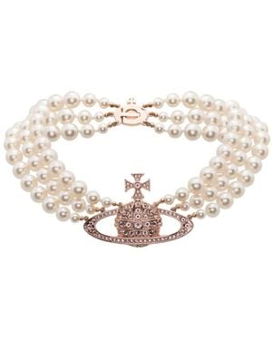 Vivienne Westwood Three Row Pearl Bas Relief Accessories - Gray