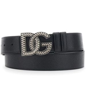 Dolce & Gabbana Belt With Logo Plaque On The Front - Grey