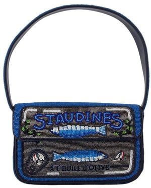 STAUD Tommy Beaded Shoulder Bag - Blue