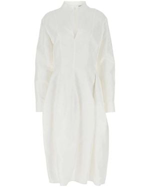Bottega Veneta Long Sleeve Mini Shirt Dress - White