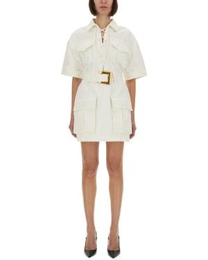 Balmain Cotton Gabardine Short Dress - White