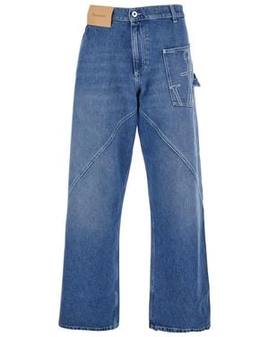 JW Anderson Light Jeans With Twisted Design And One Front Patch Pocket - Blue