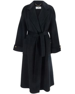 Elisabetta Franchi Coat With Notched Revers And Front Belt Closure - Black