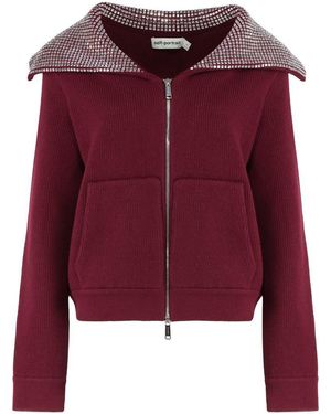 Self-Portrait Zipper Knit Jacket - Red