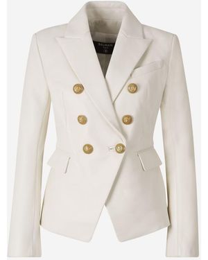 Balmain Double Breasted Leather Blazer - Natural