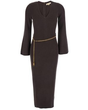 Michael Kors Dress With Chain Belt And Logo Plaque On The Rear - Black
