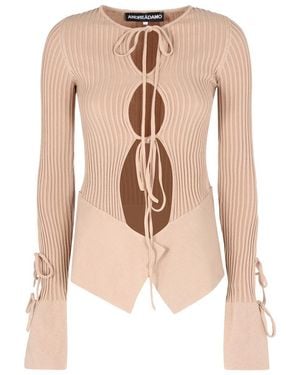 ANDREADAMO Long Sleeve Crop Topribbed Knit Top - Natural