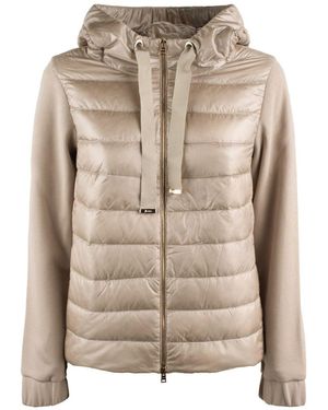 Herno Bimaterial Down Jacket With Hood - Natural