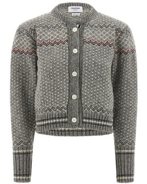 Thom Browne Fairisle Jersey Float Sweaters And Cardigans - Gray