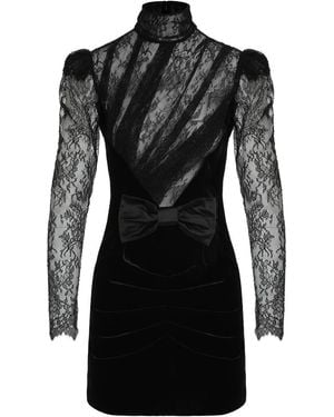 Alessandra Rich Velvet And Lace Mini Dress - Black