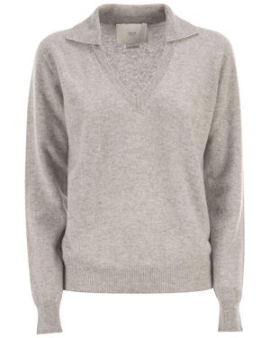 Vanisé Patty - V-neck Sweater With Polo Collar - Grey
