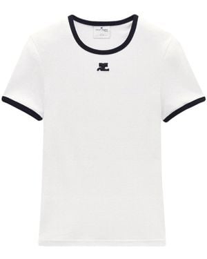 Courreges Cotton T-shirt With Contrasting Logo Trim - White
