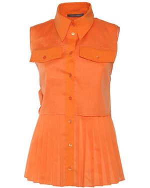 Alberta Ferretti Pleated Cotton Top With Bow Detail - Orange