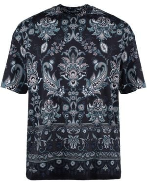 Etro Blue T-shirt In Cotton With Floral Print