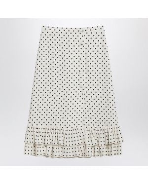 Valentino Garavani Ivory Polka-Dot Skirt With Ruffles - Natural