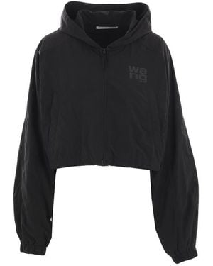 Alexander Wang Cropped Nylon Logo-Print Hooded Jacket - Black