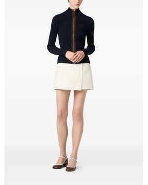 Miu Miu Maglieria Cashmere Ribs+Pelle F.12 - White