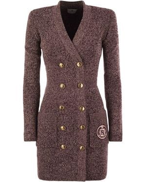 Elisabetta Franchi Double-Breasted Robe Coat With Logo Patch - Brown