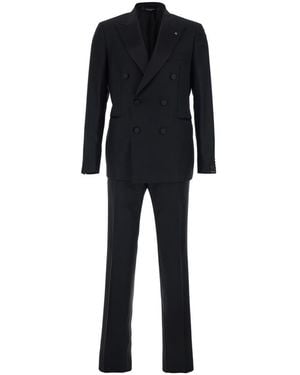 Tagliatore Black Double-breasted Suit With Peak Revers In Wool Man