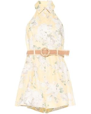 Zimmermann Acacia Printed Linen Playsuit - White