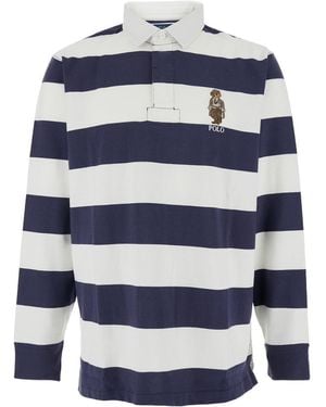 Polo Ralph Lauren "Rugby Fit" And Polo Shirt With Logo Embroidery On The Front And All-Over Striped Motif - Blue