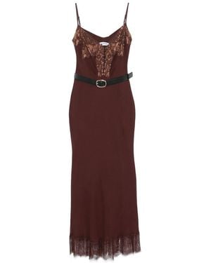 Self-Portrait Brown Lace Insert Midi Dress Clothing - Purple