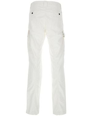 C.P. Company White Cargo Trousers With Lens Motif On The Leg In Cotton Man