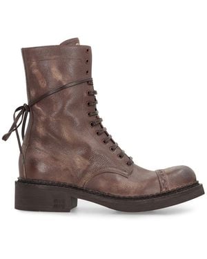 Miu Miu Leather Lace-Up Boots - Brown