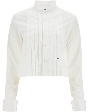 HOMME GIRLS Cropped Tuxedo Shirt With Wide Neckline - White