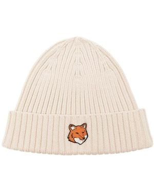 Maison Kitsuné Fox Head Cotton Beanie Accessories - Natural