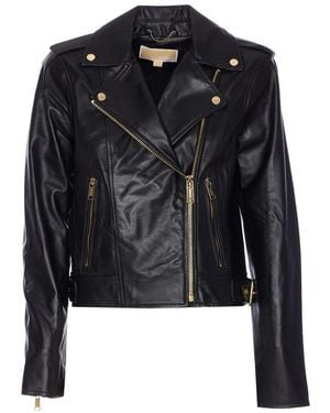 Michael Kors Leather Moto Jacket - Black