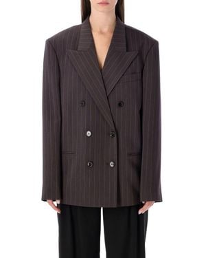 Magda Butrym Pinstripe Double-Breasted Blazer - Grey