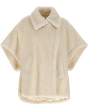 24PF new/Max Mara グロボクロップドフェイクファー Cape White Water-repellent cotton cape, colonial | 