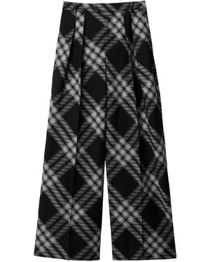 Burberry Double Pleated Checkered Palazzo Pants - Black